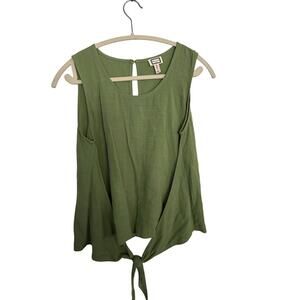 Movint Blouse Size Small Olive Green Scoop Neck Keyhole Back Tie Hem